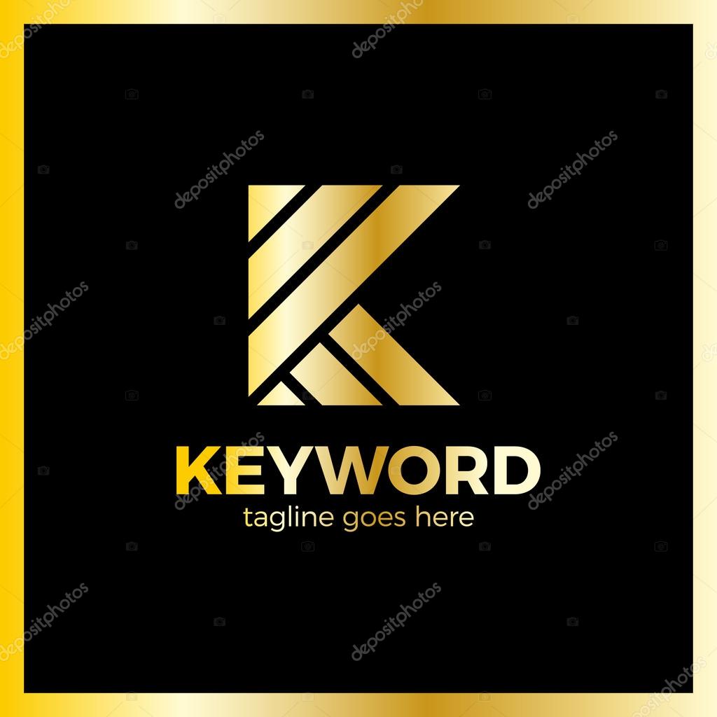 Keyword Logo Letter K Three Line Logotype. Luxury, royal metal gold
