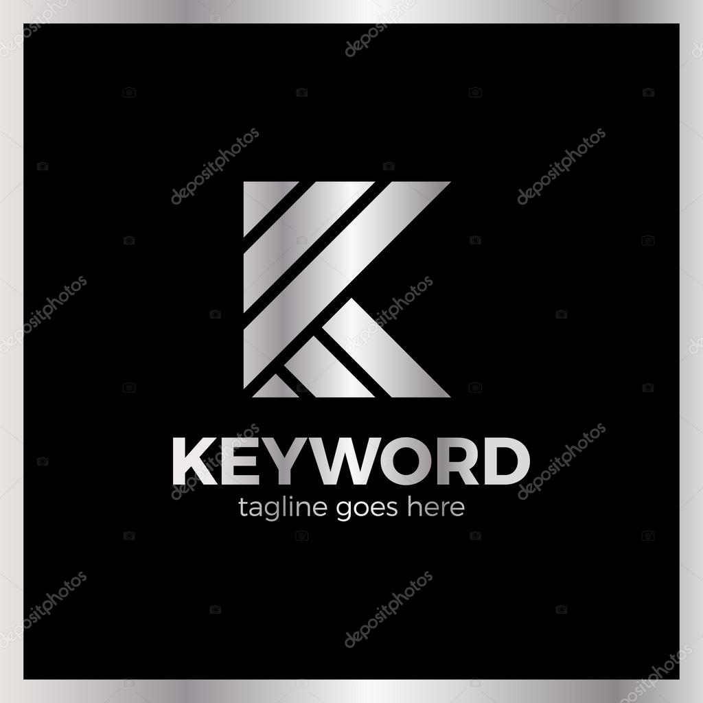 Keyword Logo Letter K Three Line Logotype. Luxury, royal metal silver