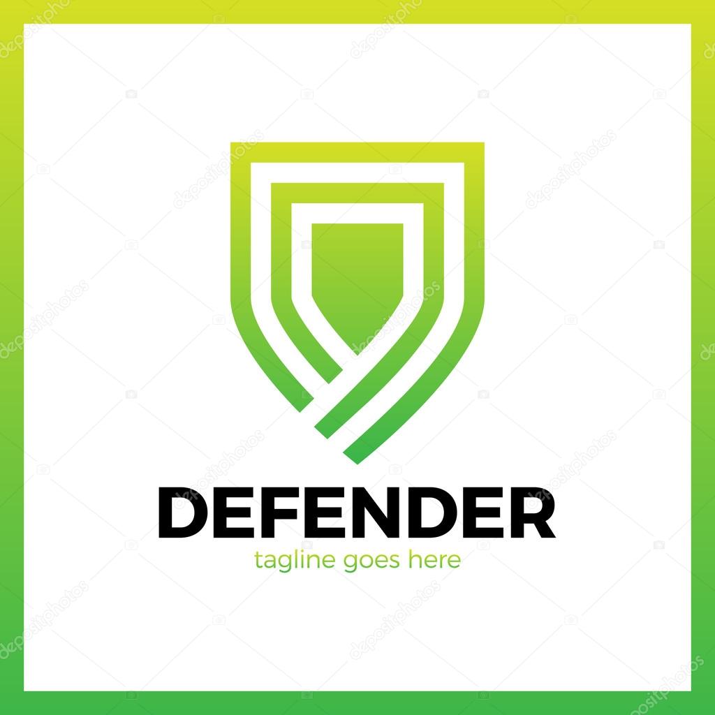 Line Shield Logotype. Three Outline Defense Logo