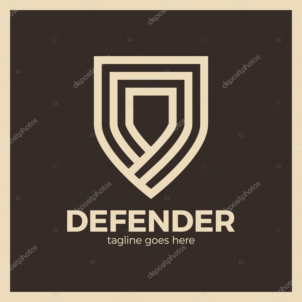 Line Shield Logotype. Three Outline Defense Logo