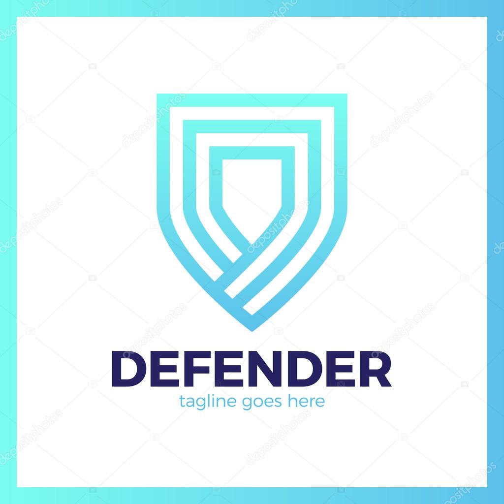 Line Shield Logotype. Three Outline Defense Logo