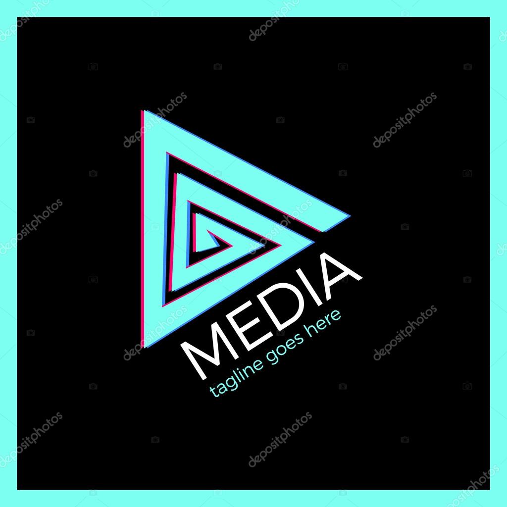Media Spiral Play Logo. Abstract Audio Video logotype 3d