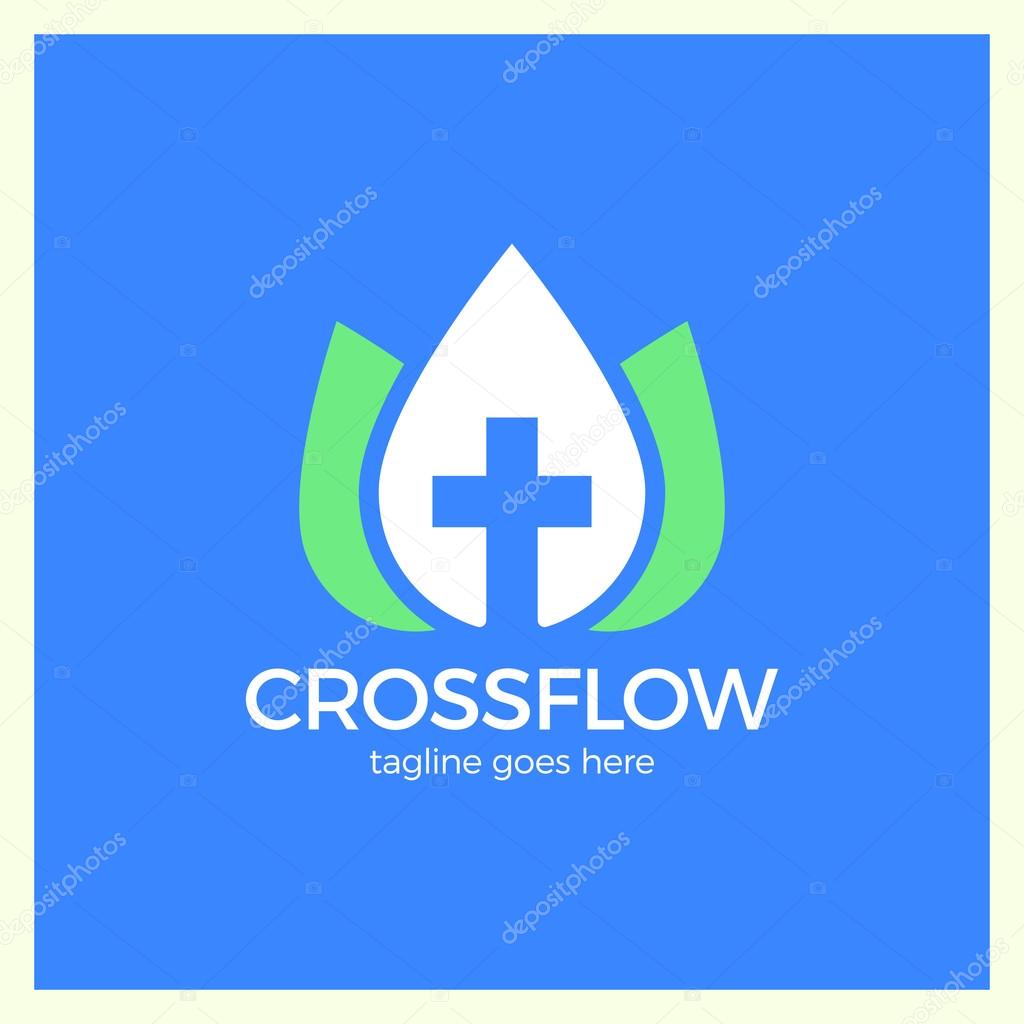 Flower Crown Cross Logo - Church Calvary. Blue background