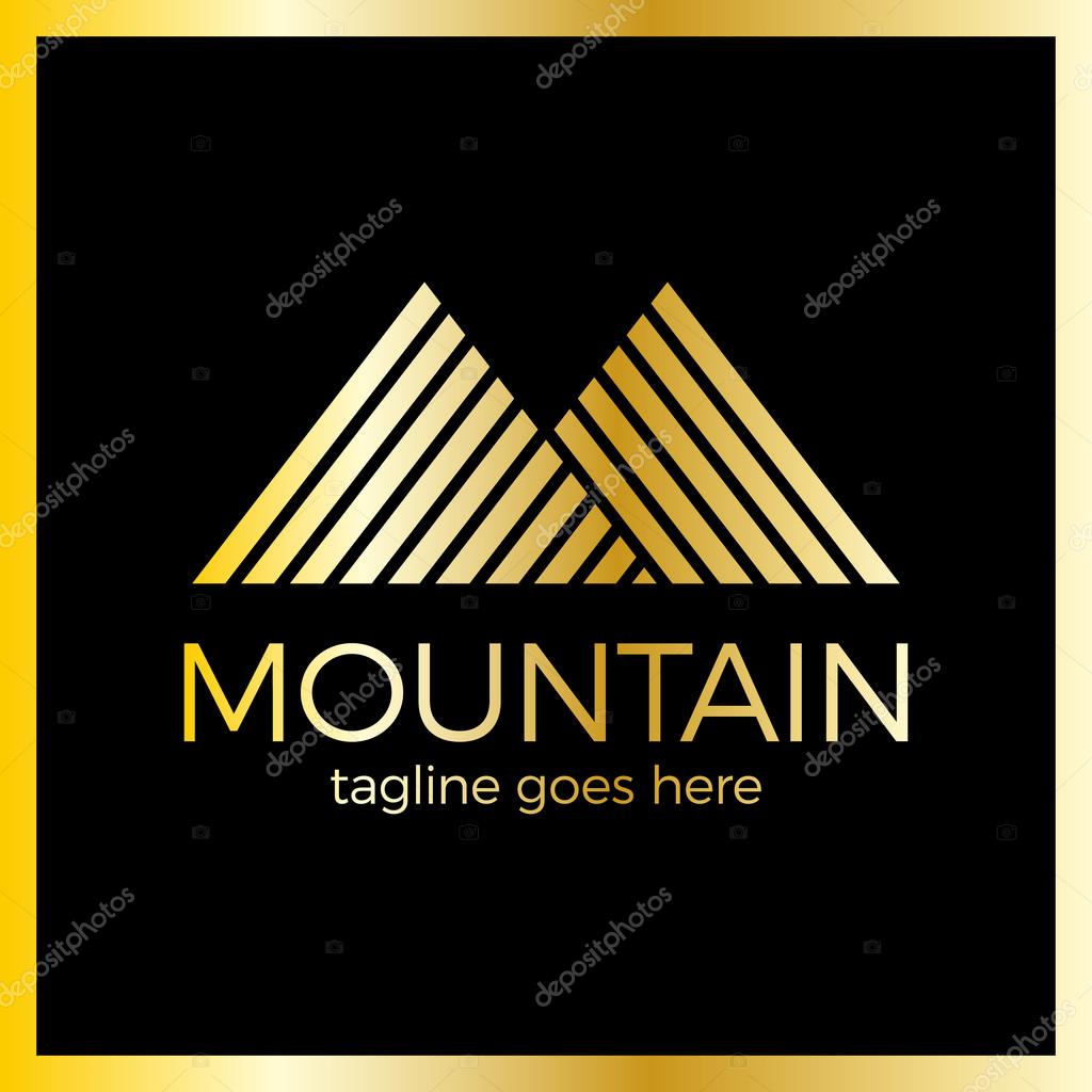 Line Mountain Letter M Logo. Fashion Logotype. Luxury, royal metal gold