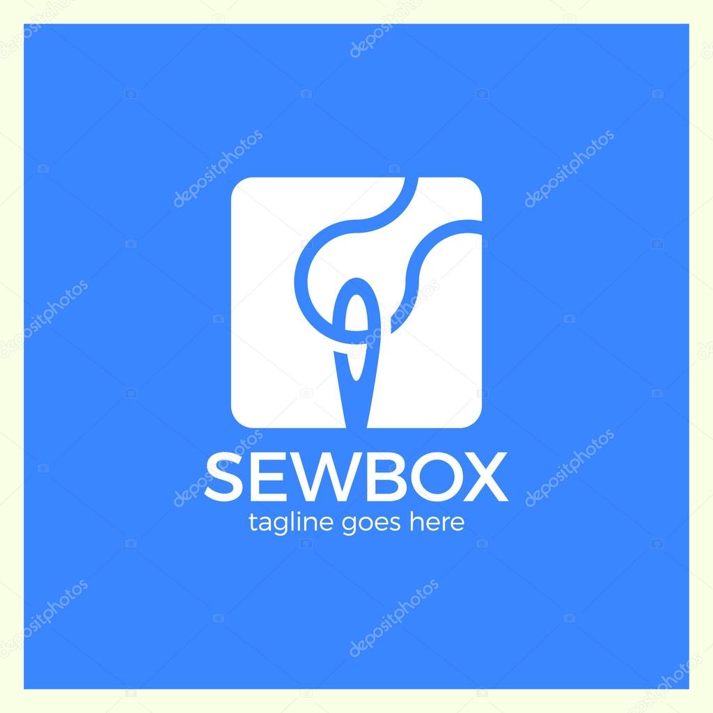 Handicraft Sewing Logo. Sew box thread logotype. Blue background