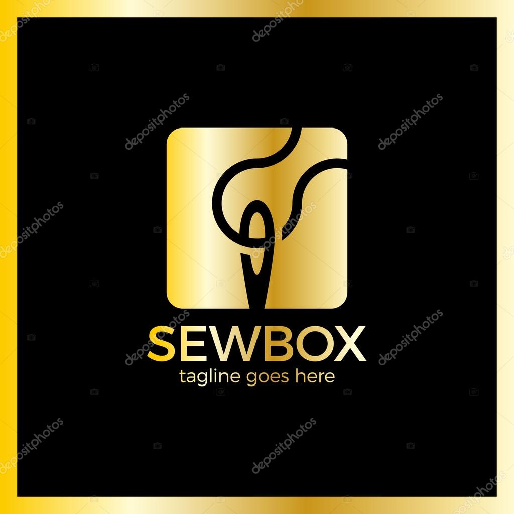 Handicraft Sewing Logo. Sew box thread logotype. Fashion style. Luxury, royal metal gold
