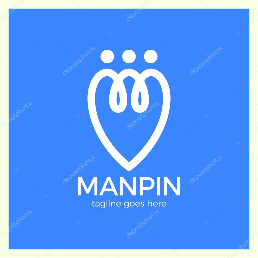 Connect People Pin Logo. Comminity three man line blue background