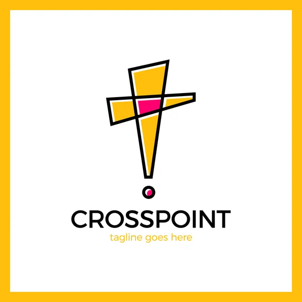 Logo de Cross Point. Logotipo del Pin de Iglesia. Icono de ubicación cristiana. Alerta . — Vector de stock