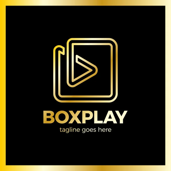 Logo Line Play Square. Box Media Triangle. Lusso, oro metallo reale — Vettoriale Stock
