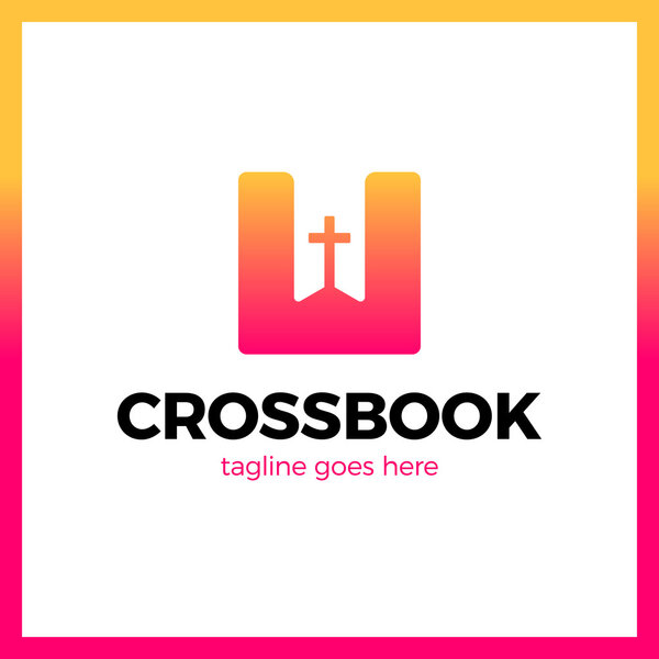 Cross Bookmark Logo. Bible Book Logotype. Simple Church Logos