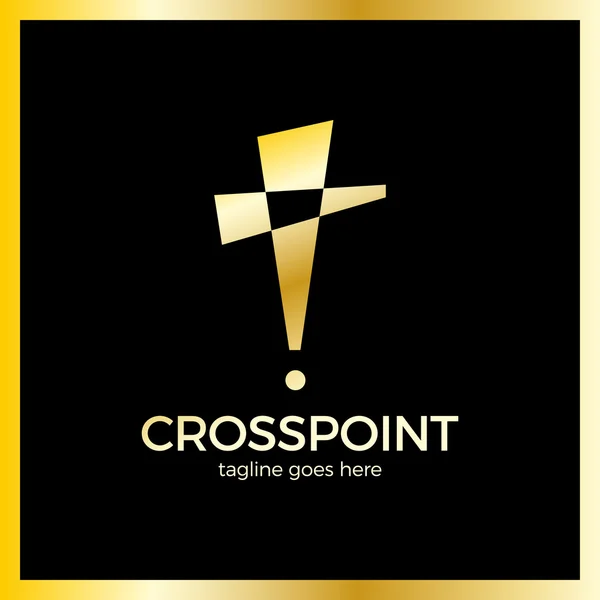 Cross Point logotyp. Kyrkan Pin logotyp. Kristna platsikonen. Alert. — Stock vektor