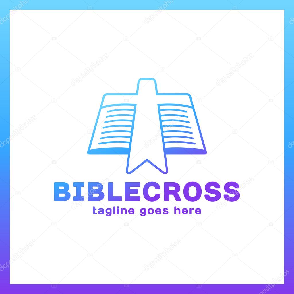 Cross Bookmark Logo. Bible Book Logotype. Simple Church Logos