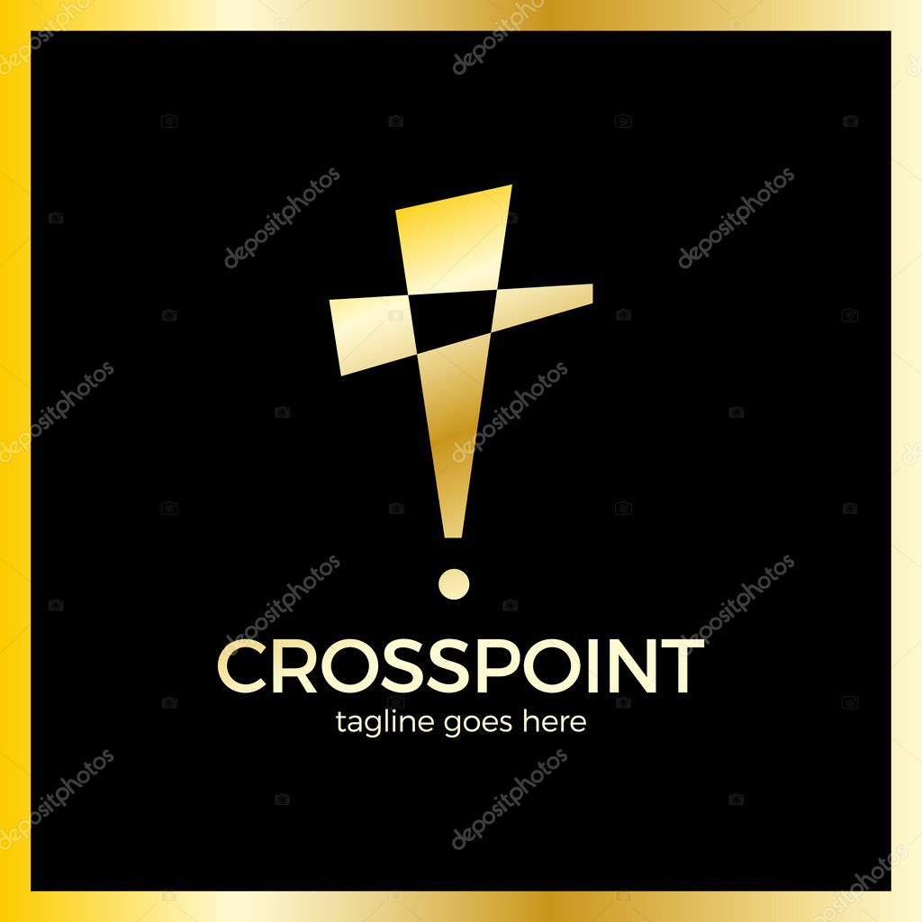 Cross Point logo. Church Pin logotype. Christian Location icon. Alert.
