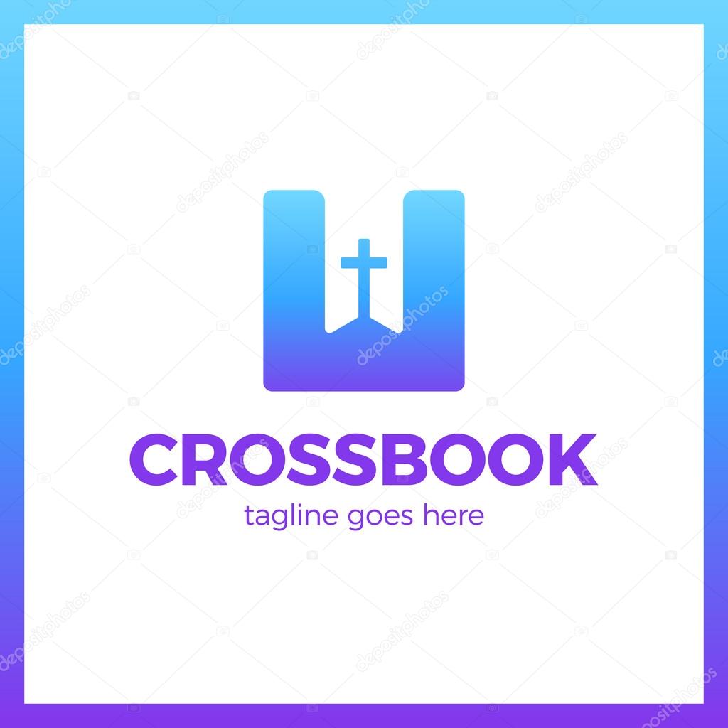 Cross Bookmark Logo. Bible Book Logotype. Simple Church Logos