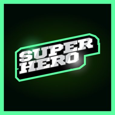 Süper kahraman güç tam tipografi, t-shirt grafik, vektörel çizimler. Süper kahraman retro metin amblemi
