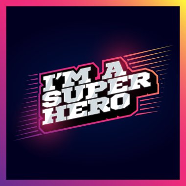 Süper kahraman güç tam tipografi, t-shirt grafik, vektörel çizimler. Süper kahraman retro metin amblemi