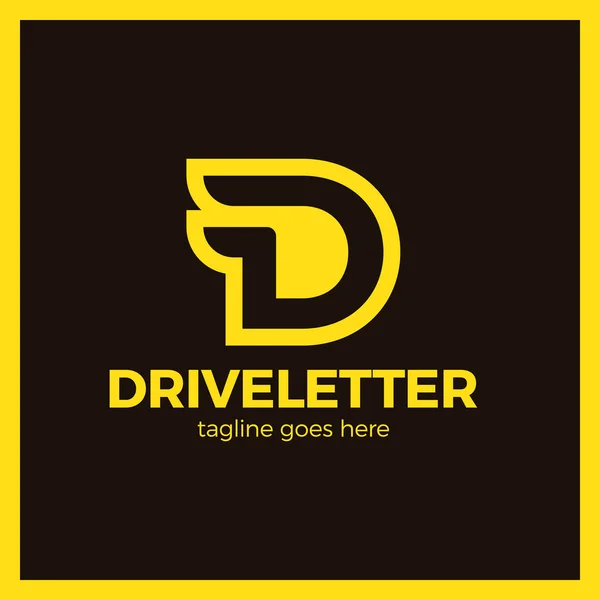 Logo huruf D dengan dua sayap. Gaya fonta, desain vektor elemen templat untuk aplikasi atau identitas perusahaan Anda. Logotype drive dinamis - Stok Vektor