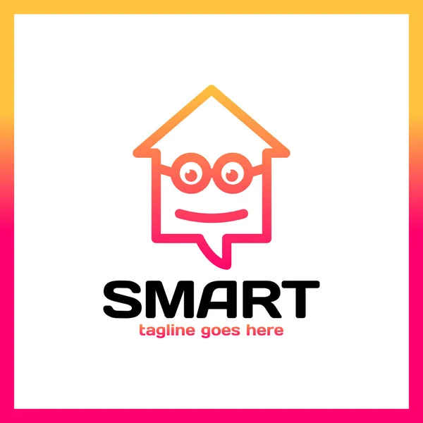 Simple minimalist logotype. Smart geek home in glass with bold outline. Arrow up house chat — Stock Vector