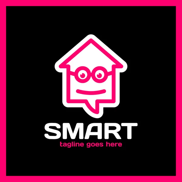 Simple minimalist logotype. Smart geek home in glass with bold outline. Arrow up house chat — Stock Vector