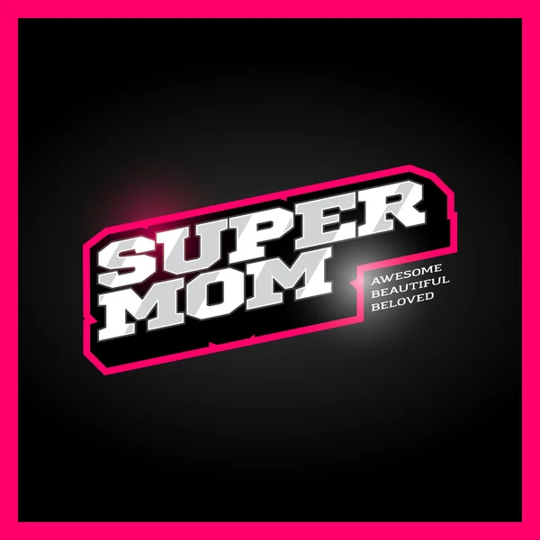 Super mamá, super héroe poder tipografía completa, gráficos camiseta, vectores. Retro deporte estilo supermom logo . — Vector de stock