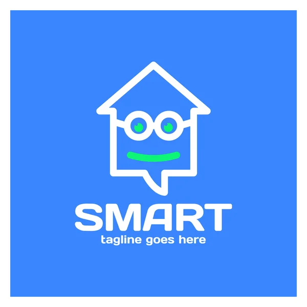 Simple minimalist logotype. Smart geek home in glass with bold outline. Arrow up house chat — Stock Vector