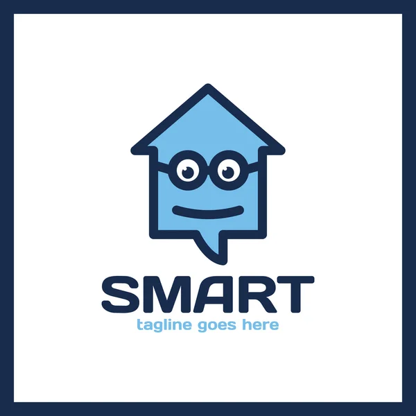 Simple minimalist logotype. Smart geek home in glass with bold outline. Arrow up house chat — Stock Vector