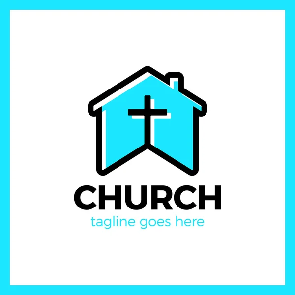 Logo de la Iglesia. Casa logotipo de la Biblia. Calvario cruz silueta espacio negativo — Vector de stock