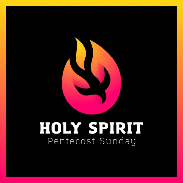 Abstract Holy Spirit symbol - a black dove on flames. Pentecost Sunday fire — Stock Vector