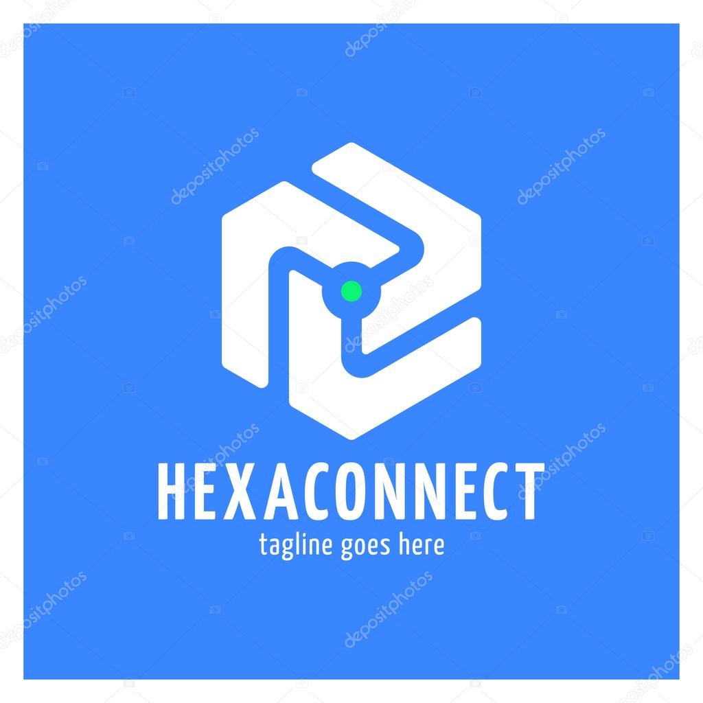 Hexagon connect line with dot in center. Three abstract part.