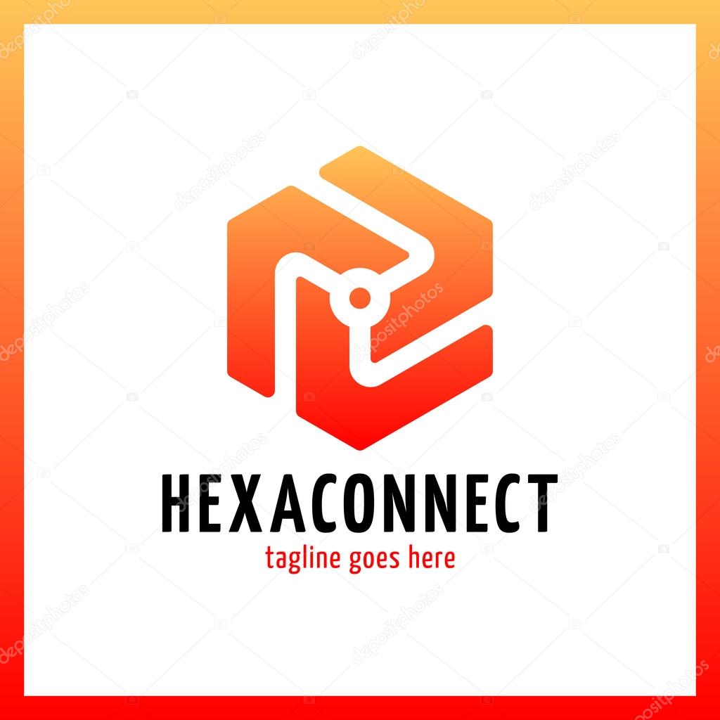 Hexagon connect line with dot in center. Three abstract part.