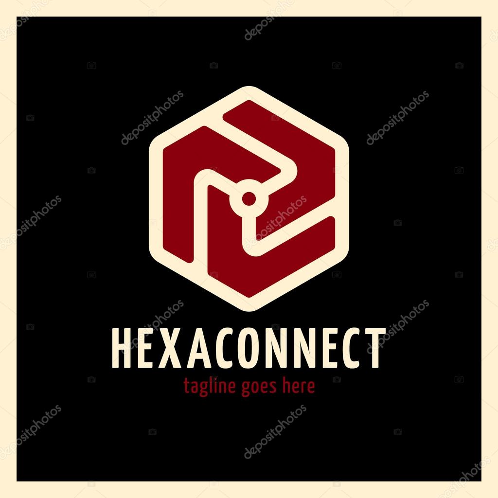 Hexagon connect line with dot in center. Three abstract part.