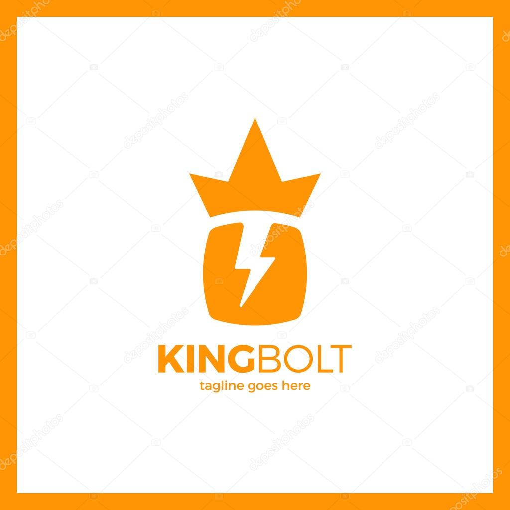 King Bolt Logo. Box Negative Space Volt Crow Flash Logotype