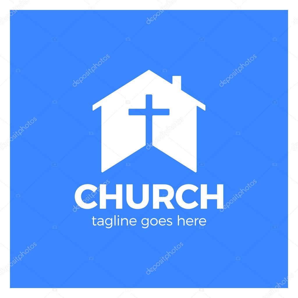 Home Church Logo. House Bible logotype. Calvary cross silhouette negative space