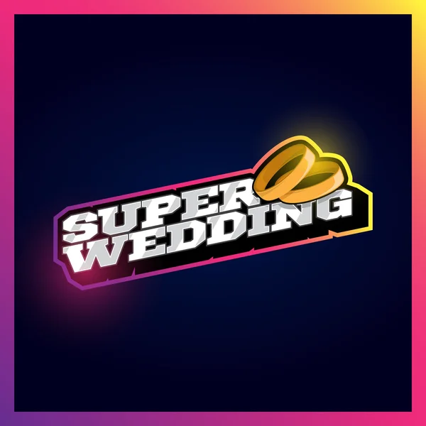 Superhochzeit, Superheldenmacht voller Typografie, T-Shirt-Grafiken, Vektoren. Retro-Sportlogo im Super-Hochzeitsstil mit Ring — Stockvektor