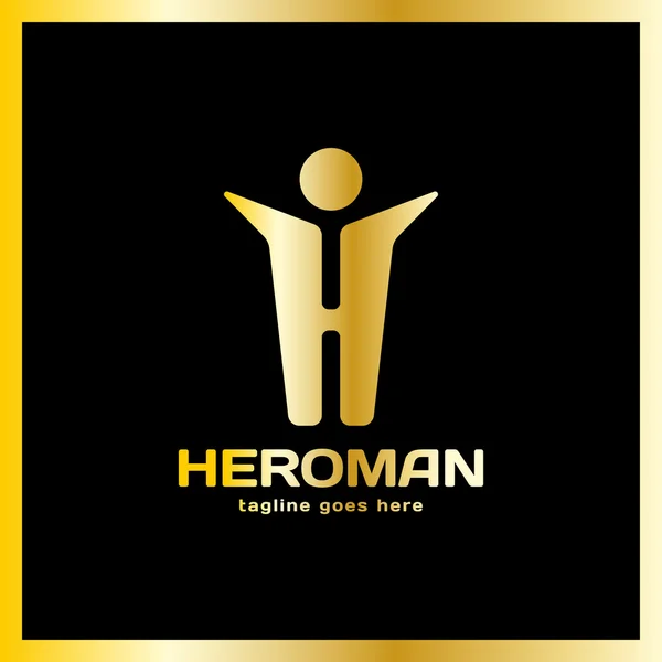 Hjälte Man Logo - bokstaven H. Hand upp män Logotype. — Stock vektor