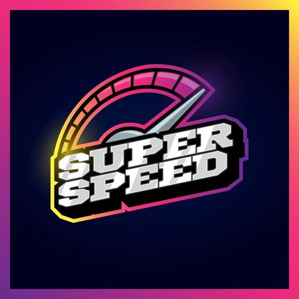 Hastighetsmätare max super hastighet logotyp. Retro text stil emblem — Stock vektor