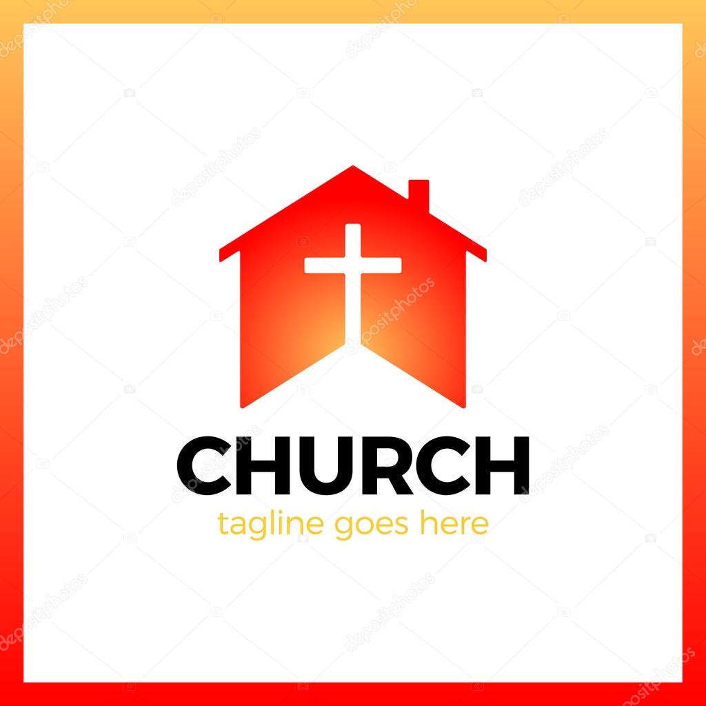 Home Church Logo. House Bible logotype. Calvary cross silhouette negative space
