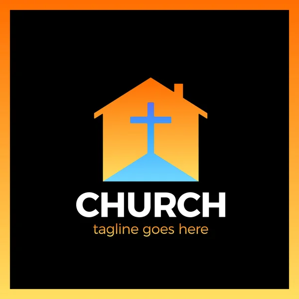 Logo de la Iglesia. Casa logotipo de la Biblia. Calvario cruz silueta espacio negativo — Vector de stock