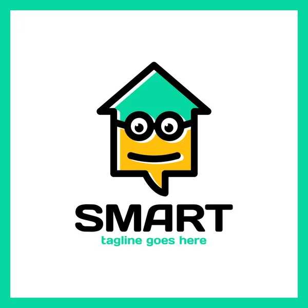 Simple minimalist logotype. Smart geek home in glass with bold outline. Arrow up house chat — Stock Vector