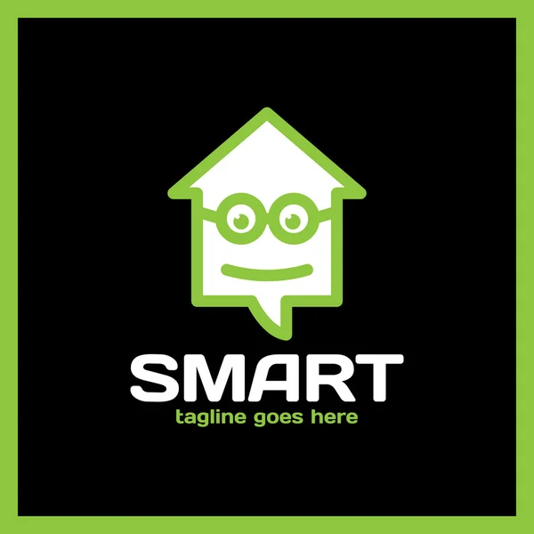 Simple minimalist logotype. Smart geek home in glass with bold outline. Arrow up house chat — Stock Vector