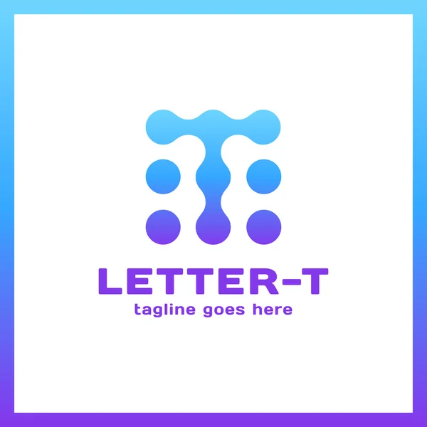 Titik-titik huruf T desain logo, teknologi, elektronik, logotype digital - Stok Vektor