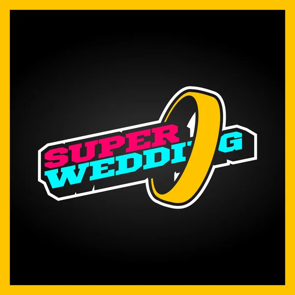 Süper düğün, süper kahraman güç tam tipografi, t-shirt grafik, vektörel çizimler. Retro Spor süper düğün stil logosu ile yüzük — Stok Vektör