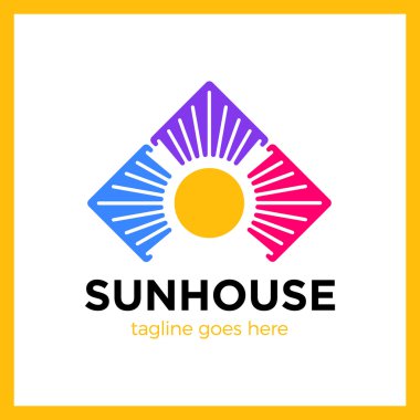 basit minimalist logo. Üç ev daire güneş logosu. farklı yönde ok.