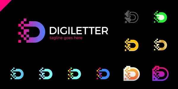 İş kurumsal harf D logo tasarlamak vektör. Renkli harf D logo vektör şablonu. D harfi logo için teknoloji. Piksel logosu