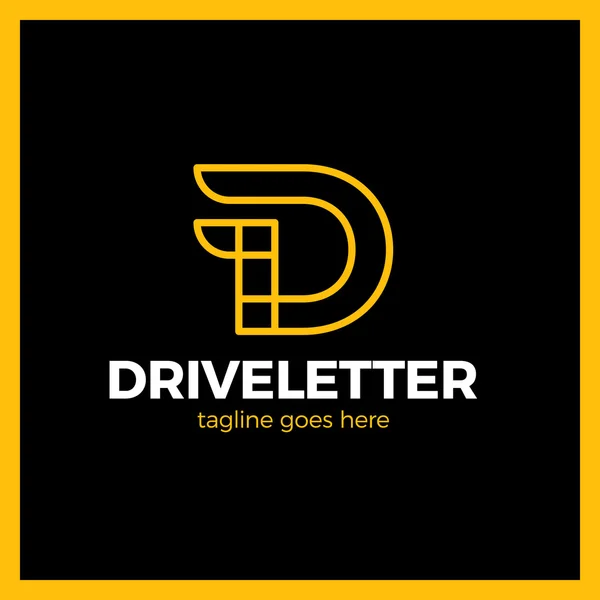 Logo huruf D dengan dua sayap. Gaya fonta, desain vektor elemen templat untuk aplikasi atau identitas perusahaan Anda. Logotype drive dinamis - Stok Vektor