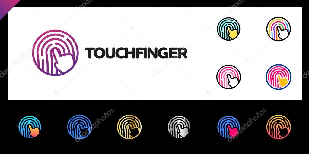 Touch Fingerprint App Logo. Circle Watch Colorful Logotype set. pink, blue, orange, gold color style