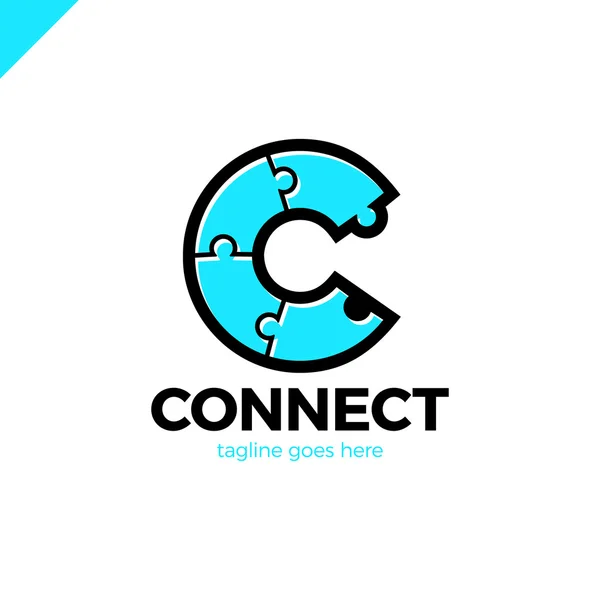 Modèle d'icône de logo lettre C. Connectivité Puzzle, Technologie, Réseau, Numérique, Logotype d'entreprise Illustration vectorielle — Image vectorielle