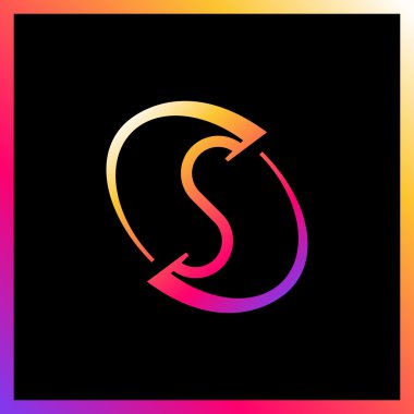 basit minimalist logo. Orbital S harfi logo. Zarif alan logolar gökkuşağı gradyan