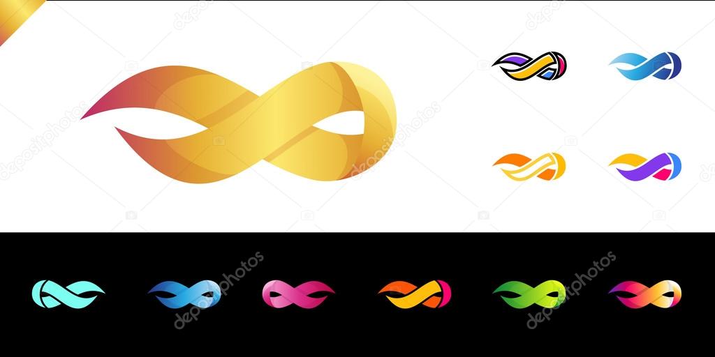 Flame logo template. Fire vector design. Infinity symbol logotype set. 11 colorful logos. Different style