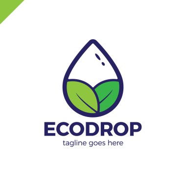 İş şirketi için soyut logo. Kurumsal kimlik tasarım öğesi. Eko doğa, spa, aqua Logotip fikir. Su damlası ve yaprak, çevre, doğal sıvı, kavramı kaydedin. Renkli Vektör düz simgesi